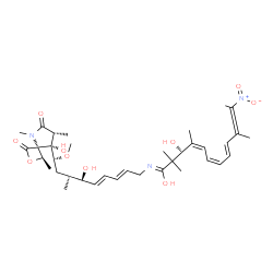 ChemSpider 2D Image | (1Z,3R,4Z,6Z,8E,10E)-3-Hydroxy-N-{(2E,4E,6R,7R,9S)-6-hydroxy-9-[(1R,4S,7R,8S)-8-hydroxy-1,5,7-trimethyl-3,6-dioxo-2-oxa-5-azaspiro[3.4]oct-8-yl]-9-methoxy-7-methyl-2,4-nonadien-1-yl}-2,2,4,10-tetramet
hyl-11-nitro-4,6,8,10-dodecatetraenimidic acid | C36H53N3O10