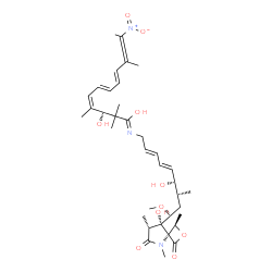 ChemSpider 2D Image | (1Z,3R,4Z,6E,8E,10E)-3-Hydroxy-N-{(2E,4E,6R,7R,9S)-6-hydroxy-9-[(1R,4S,7R,8S)-8-hydroxy-1,5,7-trimethyl-3,6-dioxo-2-oxa-5-azaspiro[3.4]oct-8-yl]-9-methoxy-7-methyl-2,4-nonadien-1-yl}-2,2,4,10-tetramet
hyl-11-nitro-4,6,8,10-dodecatetraenimidic acid | C36H53N3O10