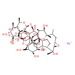 ChemSpider 2D Image | Sodium (3beta,5alpha,6alpha,22R,23S)-6-{[6-deoxy-beta-D-galactopyranosyl-(1->2)-6-deoxy-beta-D-galactopyranosyl-(1->4)-[6-deoxy-beta-D-glucopyranosyl-(1->2)]-beta-D-glucopyranosyl-(1->3)-6-deoxy-beta-
D-glucopyranosyl]oxy}-20-hydroxy-22,23-epoxycholest-9(11)-en-3-yl sulfate | C57H93NaO28S
