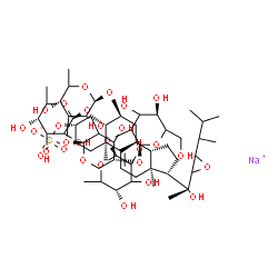 ChemSpider 2D Image | Sodium (3beta,5alpha,6alpha,24xi)-6-{[6-deoxy-beta-D-glycero-hexopyranosyl-(1->2)-[6-deoxy-beta-D-glycero-hexopyranosyl-(1->2)-alpha-L-glycero-hexopyranosyl-(1->4)]-beta-D-glycero-pentopyranosyl-(1->3
)-6-deoxy-beta-D-glycero-hexopyranosyl]oxy}-20-hydroxy-22,23-epoxyergost-9(11)-en-3-yl sulfate | C57H93NaO28S