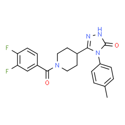 ChemSpider 2D Image | 5-[1-(3,4-Difluorobenzoyl)-4-piperidinyl]-4-(4-methylphenyl)-2,4-dihydro-3H-1,2,4-triazol-3-one | C21H20F2N4O2