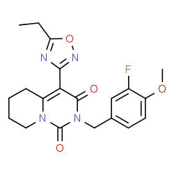 ChemSpider 2D Image | 4-(5-Ethyl-1,2,4-oxadiazol-3-yl)-2-(3-fluoro-4-methoxybenzyl)-5,6,7,8-tetrahydro-1H-pyrido[1,2-c]pyrimidine-1,3(2H)-dione | C20H21FN4O4