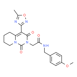 ChemSpider 2D Image | N-(4-Methoxybenzyl)-2-[4-(5-methyl-1,2,4-oxadiazol-3-yl)-1,3-dioxo-5,6,7,8-tetrahydro-1H-pyrido[1,2-c]pyrimidin-2(3H)-yl]acetamide | C21H23N5O5