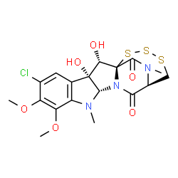ChemSpider 2D Image | (1S,2S,3S,11S,14R)-6-Chloro-2,3-dihydroxy-7,8-dimethoxy-10,20-dimethyl-16,17,18-trithia-10,12,20-triazapentacyclo[12.4.2.0~1,12~.0~3,11~.0~4,9~]icosa-4,6,8-triene-13,19-dione | C18H20ClN3O6S3