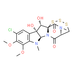 ChemSpider 2D Image | (1S,2S,3S,11R,14S)-6-Chloro-2,3-dihydroxy-7,8-dimethoxy-10,20-dimethyl-16,17,18-trithia-10,12,20-triazapentacyclo[12.4.2.0~1,12~.0~3,11~.0~4,9~]icosa-4,6,8-triene-13,19-dione | C18H20ClN3O6S3