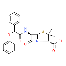 ChemSpider 2D Image | (2S,5R,6R)-3,3-Dimethyl-7-oxo-6-{[(2S)-2-phenoxy-2-phenylacetyl]amino}-4-thia-1-azabicyclo[3.2.0]heptane-2-carboxylic acid | C22H22N2O5S