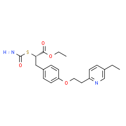ChemSpider 2D Image | Ethyl (2S)-2-(carbamoylsulfanyl)-3-{4-[2-(5-ethyl-2-pyridinyl)ethoxy]phenyl}propanoate | C21H26N2O4S