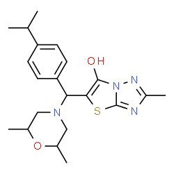 ChemSpider 2D Image | 5-[(2,6-Dimethyl-4-morpholinyl)(4-isopropylphenyl)methyl]-2-methyl[1,3]thiazolo[3,2-b][1,2,4]triazol-6-ol | C21H28N4O2S
