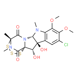 ChemSpider 2D Image | (1R,2S,3R,11S,14R)-6-Chloro-2,3-dihydroxy-7,8-dimethoxy-10,14,19-trimethyl-15,16,17-trithia-10,12,19-triazapentacyclo[12.3.2.0~1,12~.0~3,11~.0~4,9~]nonadeca-4,6,8-triene-13,18-dione | C18H20ClN3O6S3