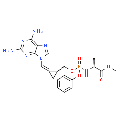ChemSpider 2D Image | Methyl N-[({(1R,2Z)-2-[(2,6-diamino-9H-purin-9-yl)methylene]cyclopropyl}methoxy)(phenoxy)phosphoryl]-L-alaninate | C20H24N7O5P