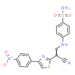 ChemSpider 2D Image | 4-({2-Cyano-2-[4-(4-nitrophenyl)-1,3-thiazol-2-yl]vinyl}amino)benzenesulfonamide | C18H13N5O4S2