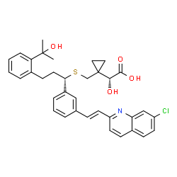 ChemSpider 2D Image | (2R)-{1-[({(1S)-1-{3-[(E)-2-(7-Chloro-2-quinolinyl)vinyl]phenyl}-3-[2-(2-hydroxy-2-propanyl)phenyl]propyl}sulfanyl)methyl]cyclopropyl}(hydroxy)acetic acid | C35H36ClNO4S