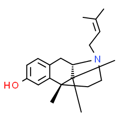 ChemSpider 2D Image | (1R,9S)-1,13,13-Trimethyl-10-(3-methyl-2-buten-1-yl)-10-azatricyclo[7.3.1.0~2,7~]trideca-2,4,6-trien-4-ol | C20H29NO