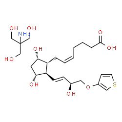 ChemSpider 2D Image | (5Z)-7-{(1R,2R,3R,5S)-3,5-Dihydroxy-2-[(1E,3S)-3-hydroxy-4-(3-thienyloxy)-1-buten-1-yl]cyclopentyl}-5-heptenoic acid - 2-amino-2-(hydroxymethyl)-1,3-propanediol (1:1) | C24H39NO9S