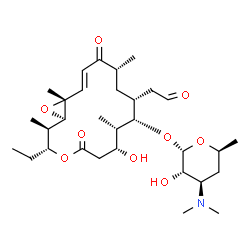 ChemSpider 2D Image | (1R,2R,3R,7R,8S,9S,10R,12R,14E,16R)-3-Ethyl-7-hydroxy-2,8,12,16-tetramethyl-5,13-dioxo-10-(2-oxoethyl)-4,17-dioxabicyclo[14.1.0]heptadec-14-en-9-yl 3,4,6-trideoxy-3-(dimethylamino)-alpha-L-xylo-hexopy
ranoside | C31H51NO9