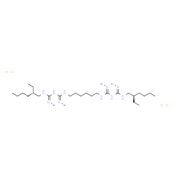 ChemSpider 2D Image | N'-[(2R)-2-Ethylhexyl]-N'-[6-(N'-{N-[(2S)-2-ethylhexyl]carbamimidoyl}carbamimidamido)hexyl]imidodicarbonimidic diamide dihydrochloride | C26H58Cl2N10