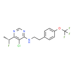 ChemSpider 2D Image | 5-Chloro-6-[(1R)-1-fluoroethyl]-N-{2-[4-(trifluoromethoxy)phenyl]ethyl}-4-pyrimidinamine | C15H14ClF4N3O
