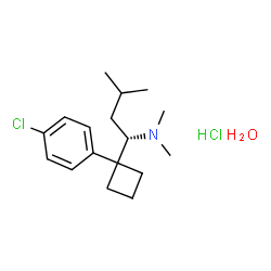 ChemSpider 2D Image | (1S)-1-[1-(4-Chlorophenyl)cyclobutyl]-N,N,3-trimethyl-1-butanamine hydrochloride hydrate | C17H29Cl2NO