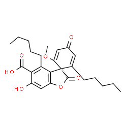 ChemSpider 2D Image | (3R)-6-Hydroxy-2'-methoxy-2,4'-dioxo-4,6'-dipentylspiro[1-benzofuran-3,1'-cyclohexa[2,5]diene]-5-carboxylic acid | C25H30O7
