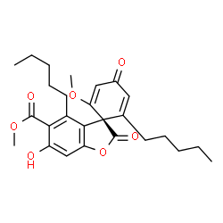 ChemSpider 2D Image | Methyl (3S)-6-hydroxy-2'-methoxy-2,4'-dioxo-4,6'-dipentylspiro[1-benzofuran-3,1'-cyclohexa[2,5]diene]-5-carboxylate | C26H32O7