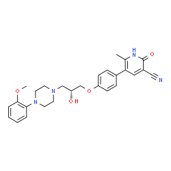 ChemSpider 2D Image | 5-(4-{(2R)-2-Hydroxy-3-[4-(2-methoxyphenyl)-1-piperazinyl]propoxy}phenyl)-6-methyl-2-oxo-1,2-dihydro-3-pyridinecarbonitrile | C27H30N4O4