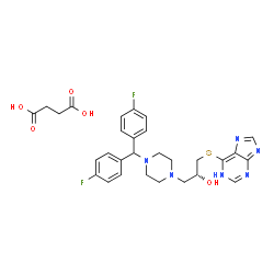 ChemSpider 2D Image | Succinic acid - (2R)-1-{4-[bis(4-fluorophenyl)methyl]-1-piperazinyl}-3-(1H-purin-6-ylsulfanyl)-2-propanol (1:1) | C29H32F2N6O5S