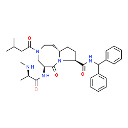 ChemSpider 2D Image | (5S,8S,10aS)-N-(Diphenylmethyl)-5-[(N-methyl-D-alanyl)amino]-3-(3-methylbutanoyl)-6-oxodecahydropyrrolo[1,2-a][1,5]diazocine-8-carboxamide | C32H43N5O4