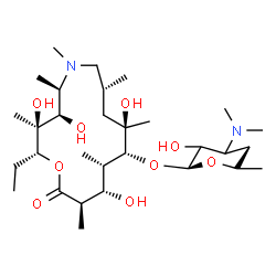 ChemSpider 2D Image | (2R,3S,4R,5R,8R,10R,11R,12S,13S,14R)-2-Ethyl-3,4,10,13-tetrahydroxy-3,5,6,8,10,12,14-heptamethyl-15-oxo-1-oxa-6-azacyclopentadecan-11-yl 3,4,6-trideoxy-3-(dimethylamino)-beta-D-glycero-hexopyranoside | C30H58N2O9