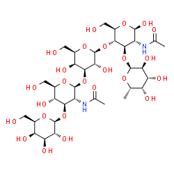 ChemSpider 2D Image | beta-D-Galp-(1->3)-beta-D-GlcpNAc-(1->3)-beta-D-Galp-(1->4)-[alpha-L-Fucp-(1->3)]-beta-D-GlcpNAc | C34H58N2O25