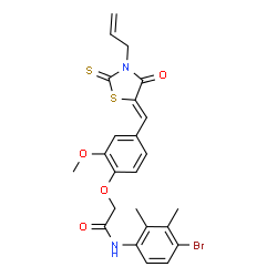 ChemSpider 2D Image | 2-{4-[(Z)-(3-Allyl-4-oxo-2-thioxo-1,3-thiazolidin-5-ylidene)methyl]-2-methoxyphenoxy}-N-(4-bromo-2,3-dimethylphenyl)acetamide | C24H23BrN2O4S2