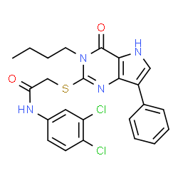 ChemSpider 2D Image | 2-[(3-Butyl-4-oxo-7-phenyl-4,5-dihydro-3H-pyrrolo[3,2-d]pyrimidin-2-yl)sulfanyl]-N-(3,4-dichlorophenyl)acetamide | C24H22Cl2N4O2S
