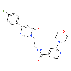 ChemSpider 2D Image | N-{2-[4-(4-Fluorophenyl)-6-oxo-1(6H)-pyrimidinyl]ethyl}-6-(4-morpholinyl)-4-pyrimidinecarboxamide | C21H21FN6O3