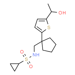 ChemSpider 2D Image | N-({1-[5-(1-Hydroxyethyl)-2-thienyl]cyclopentyl}methyl)cyclopropanesulfonamide | C15H23NO3S2