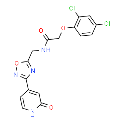 ChemSpider 2D Image | 2-(2,4-Dichlorophenoxy)-N-{[3-(2-oxo-1,2-dihydro-4-pyridinyl)-1,2,4-oxadiazol-5-yl]methyl}acetamide | C16H12Cl2N4O4
