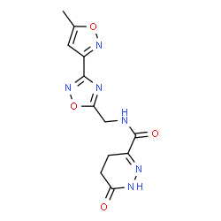 ChemSpider 2D Image | N-{[3-(5-Methyl-1,2-oxazol-3-yl)-1,2,4-oxadiazol-5-yl]methyl}-6-oxo-1,4,5,6-tetrahydro-3-pyridazinecarboxamide | C12H12N6O4