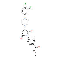 ChemSpider 2D Image | Ethyl 4-{3-[4-(3,4-dichlorophenyl)-1-piperazinyl]-2,5-dioxo-1-pyrrolidinyl}benzoate | C23H23Cl2N3O4