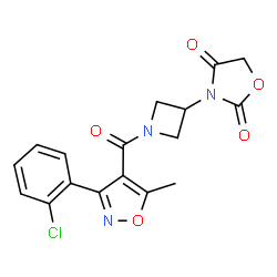 ChemSpider 2D Image | 3-(1-{[3-(2-Chlorophenyl)-5-methyl-1,2-oxazol-4-yl]carbonyl}-3-azetidinyl)-1,3-oxazolidine-2,4-dione | C17H14ClN3O5