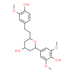 ChemSpider 2D Image | 2-(4-Hydroxy-3,5-dimethoxyphenyl)-6-[2-(4-hydroxy-3-methoxyphenyl)ethyl]tetrahydro-2H-pyran-4-ol | C22H28O7