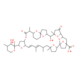 ChemSpider 2D Image | 1-C-[(8E,10E)-35-Carboxy-28-hydroxy-5,7,9,19,29-pentamethyl-18,31-dioxo-13,17,38,39,40,41,42,43-octaoxaoctacyclo[31.4.1.1~1,35~.1~2,5~.1~20,24~.1~24,27~.1~29,32~.0~12,16~]tritetraconta-8,10-dien-14-yl
]-3,4-dideoxy-3-methylpentopyranose | C47H68O16