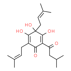 ChemSpider 2D Image | 3,4,5-Trihydroxy-2-(3-methylbutanoyl)-4,6-bis(3-methyl-2-buten-1-yl)-2,5-cyclohexadien-1-one | C21H30O5