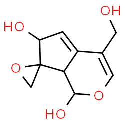 ChemSpider 2D Image | 4-(Hydroxymethyl)-6,7a-dihydro-1H-spiro[cyclopenta[c]pyran-7,2'-oxirane]-1,6-diol | C10H12O5