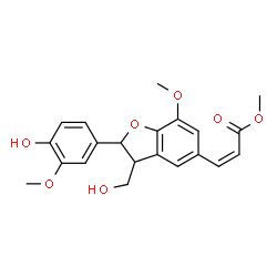 ChemSpider 2D Image | Methyl (2Z)-3-[2-(4-hydroxy-3-methoxyphenyl)-3-(hydroxymethyl)-7-methoxy-2,3-dihydro-1-benzofuran-5-yl]acrylate | C21H22O7
