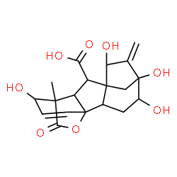 ChemSpider 2D Image | 4,5,7,12-Tetrahydroxy-11-methyl-6-methylene-16-oxo-15-oxapentacyclo[9.3.2.1~5,8~.0~1,10~.0~2,8~]heptadec-13-ene-9-carboxylic acid | C19H22O8