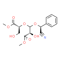 ChemSpider 2D Image | Methyl 3-[(S)-cyano(phenyl)methoxy]-2-hydroxy-3-[(3-hydroxy-1-methoxy-1-oxo-2-propanyl)oxy]propanoate | C16H19NO8