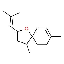 ChemSpider 2D Image | 4,8-Dimethyl-2-(2-methyl-1-propen-1-yl)-1-oxaspiro[4.5]dec-7-ene | C15H24O