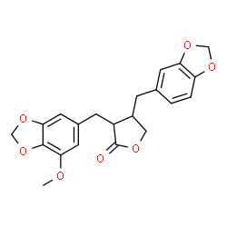 ChemSpider 2D Image | 4-(1,3-Benzodioxol-5-ylmethyl)-3-[(7-methoxy-1,3-benzodioxol-5-yl)methyl]dihydro-2(3H)-furanone | C21H20O7
