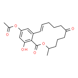ChemSpider 2D Image | (11E)-16-Hydroxy-3-methyl-1,7-dioxo-3,4,5,6,7,8,9,10-octahydro-1H-2-benzoxacyclotetradecin-14-yl acetate | C20H24O6