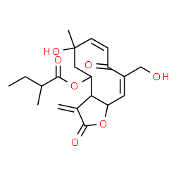 ChemSpider 2D Image | (7Z,10Z)-6-Hydroxy-10-(hydroxymethyl)-6-methyl-3-methylene-2,9-dioxo-2,3,3a,4,5,6,9,11a-octahydrocyclodeca[b]furan-4-yl 2-methylbutanoate | C20H26O7