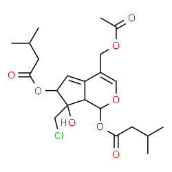 ChemSpider 2D Image | 4-(Acetoxymethyl)-7-(chloromethyl)-7-hydroxy-1,6,7,7a-tetrahydrocyclopenta[c]pyran-1,6-diyl bis(3-methylbutanoate) | C22H31ClO8