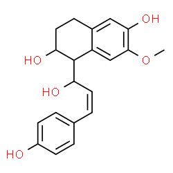 ChemSpider 2D Image | 1-[(2Z)-1-Hydroxy-3-(4-hydroxyphenyl)-2-propen-1-yl]-7-methoxy-1,2,3,4-tetrahydro-2,6-naphthalenediol | C20H22O5